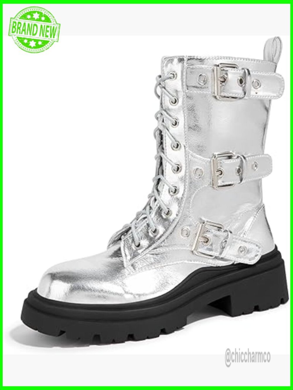 Chunky Combat Boots Platform Mid Calf Ankle Booties Goth Motorcycle Zip Buckle